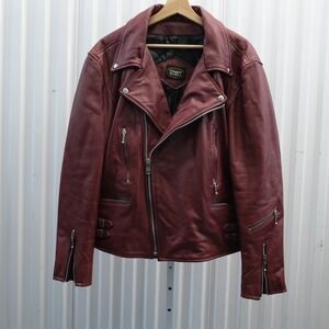 Straight To Hell Mens Defector  Burgundy Leather Jacket Men's Size 50